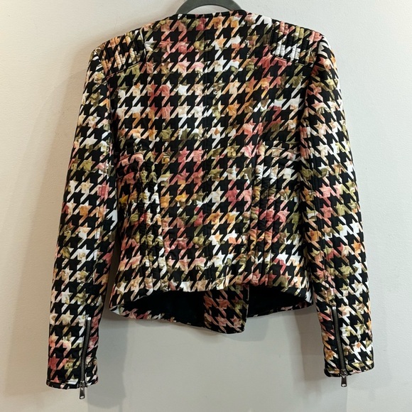 ZARA TRAFALUC Sz M Jacket Moto Style Houndstooth Floral Padded Zippers - Picture 4 of 10